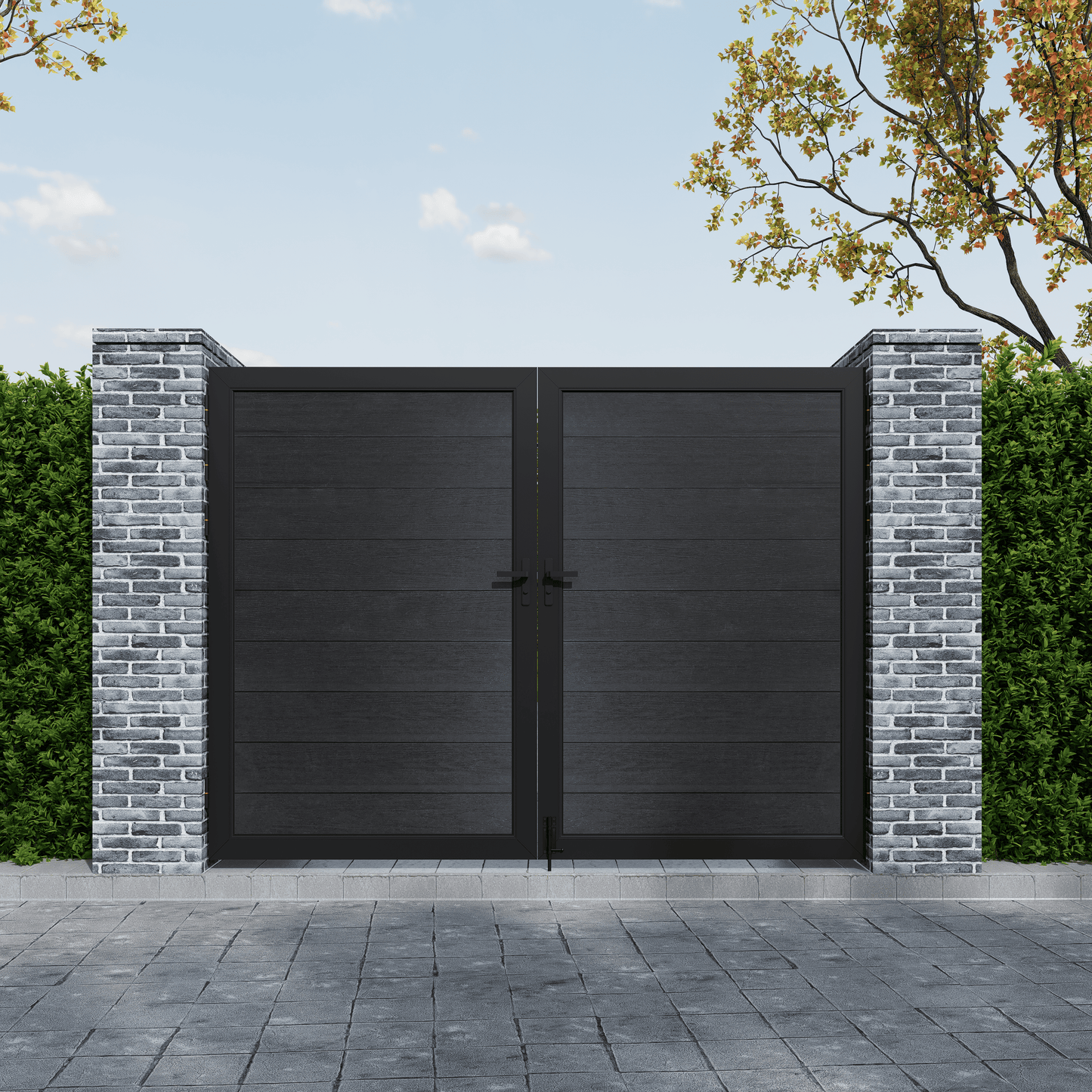 Mondaria Black 6ft x 8ft Privacy Fence & Driveway Gate - Double Garden Gate, Outdoor Fence Styles