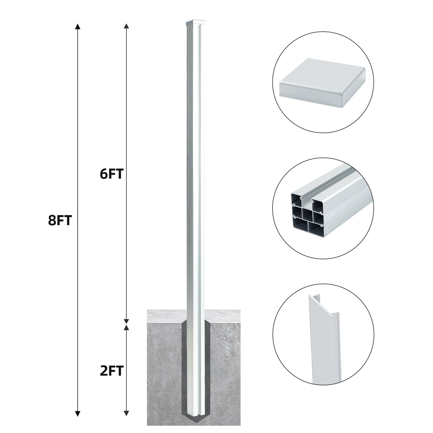 Mondaria 8 Ft Silver In-Ground Fence Post - Set of 1 (Concrete Installation)