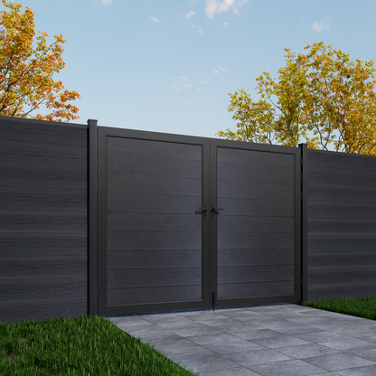 Mondaria Black 6ft x 8ft Privacy Fence & Driveway Gate - Double Garden Gate, Outdoor Fence Styles