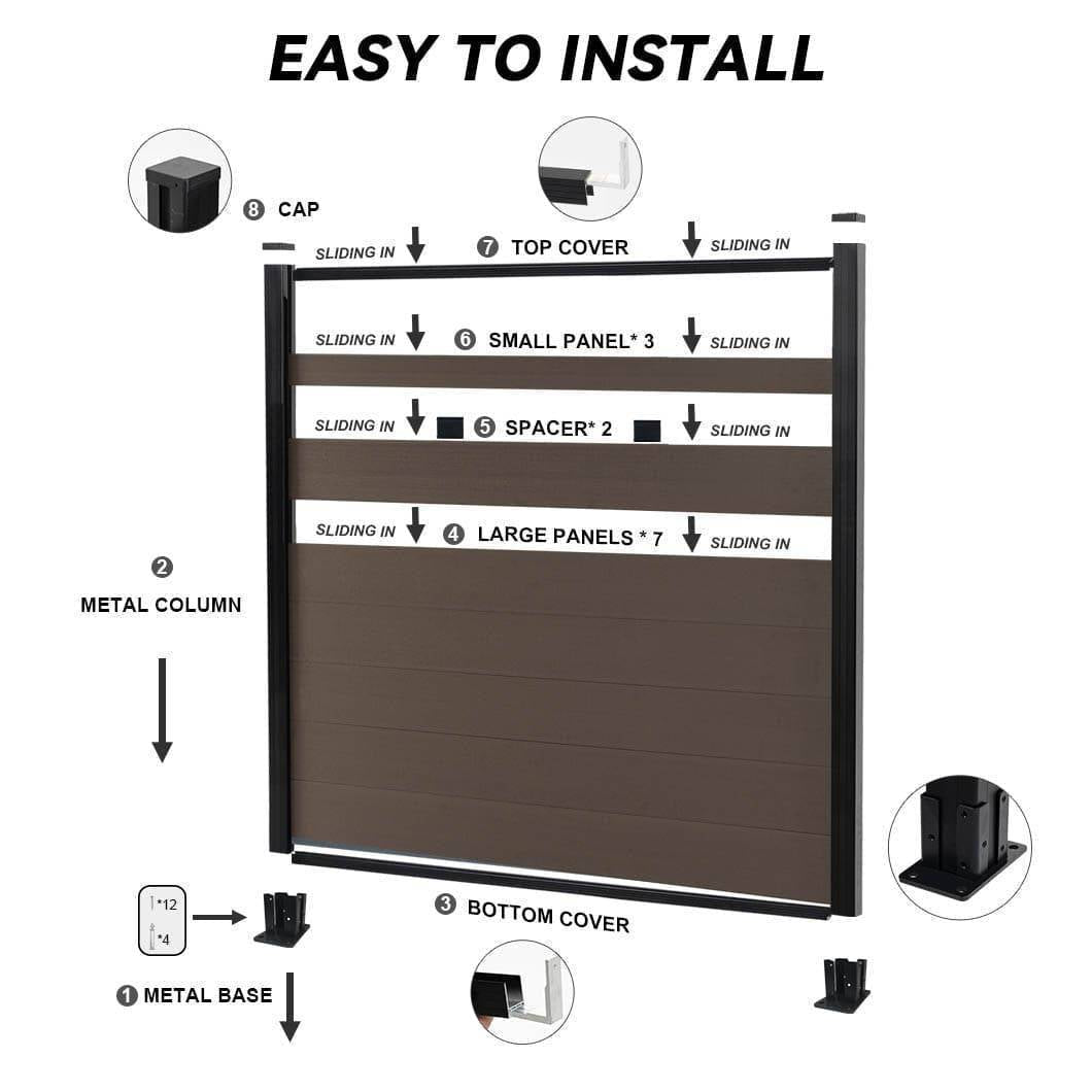 Mondaria Grey 72in*72in Composite Fence Panels , Aluminum post, Easy Install for Patios,Pools