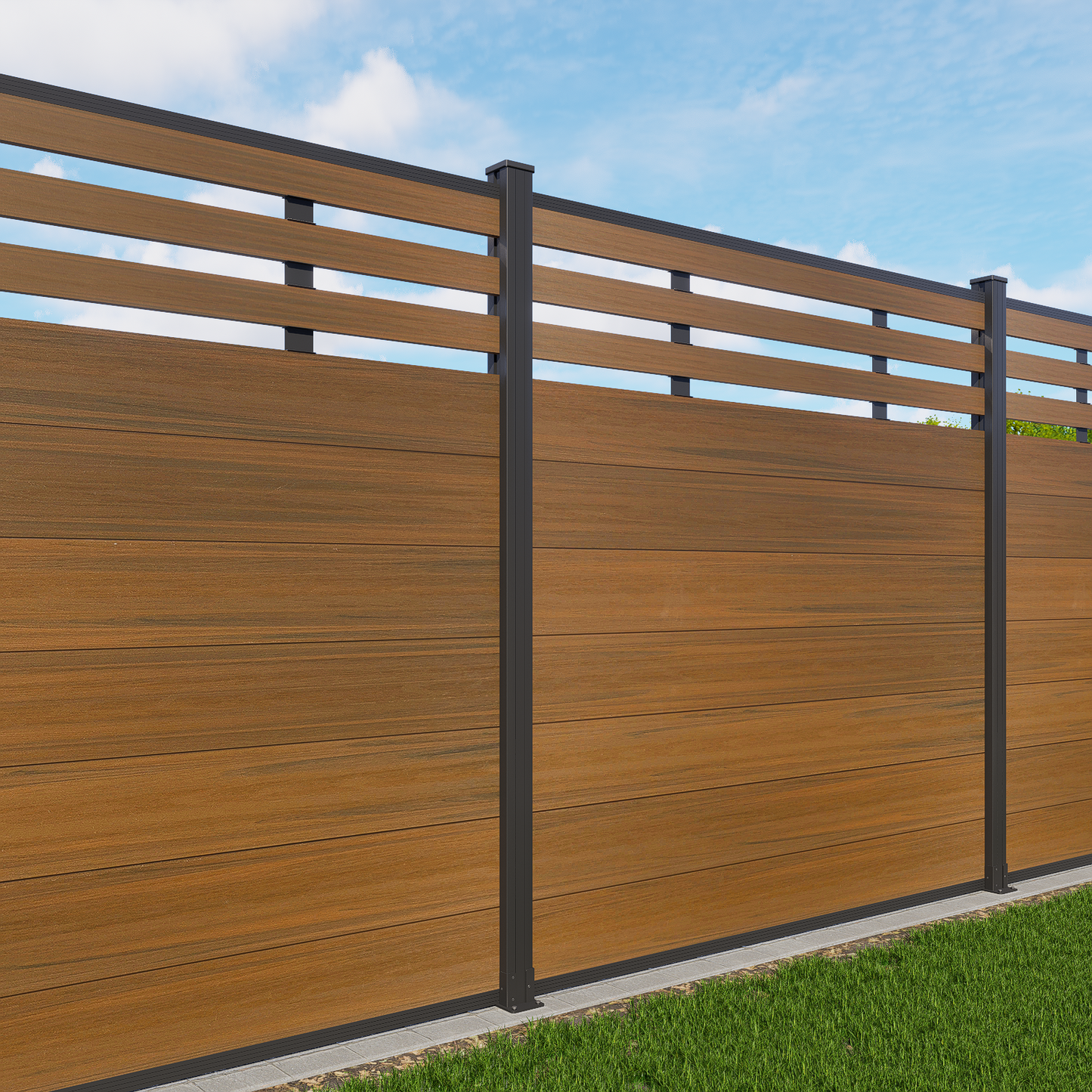 Mondaria Euro Style Contemporary Fence 8 ft H x 6 ft W-Aluminum post with Ground Screw Installation