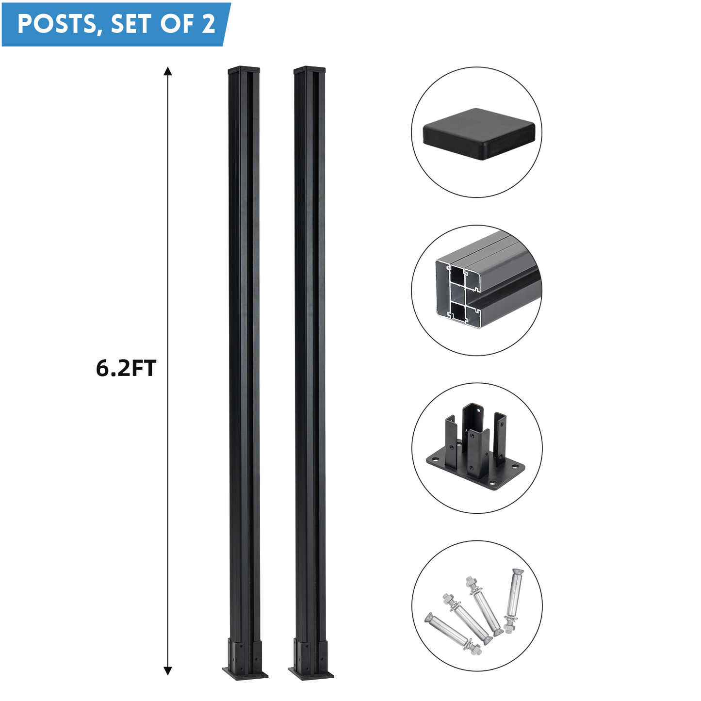 Mondaria 6.2 ft Horizontal Composite Privacy Garden Fence Post - Set of 2