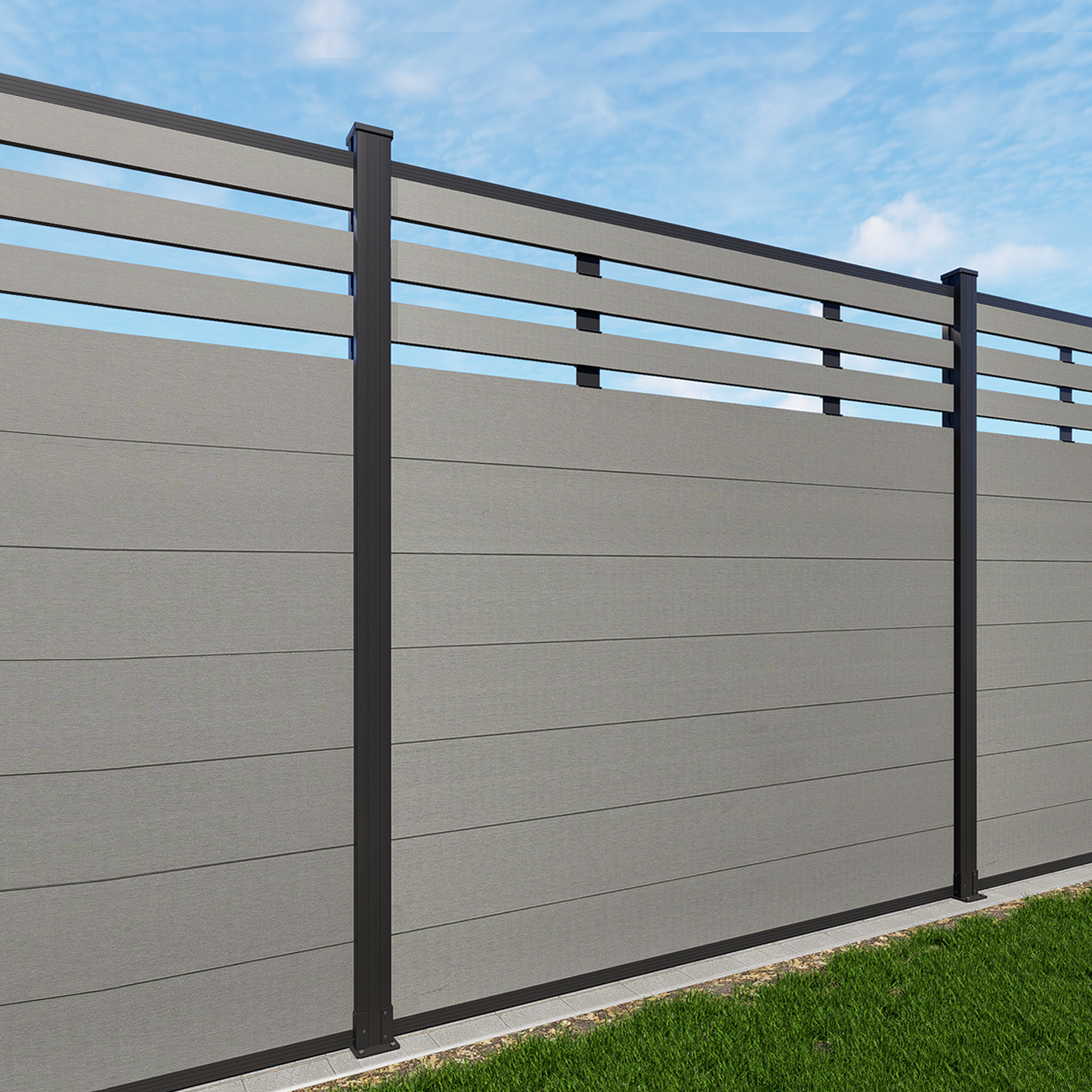 Mondaria Grey 72in*72in Composite Fence Panels , Aluminum post, Easy Install for Patios,Pools