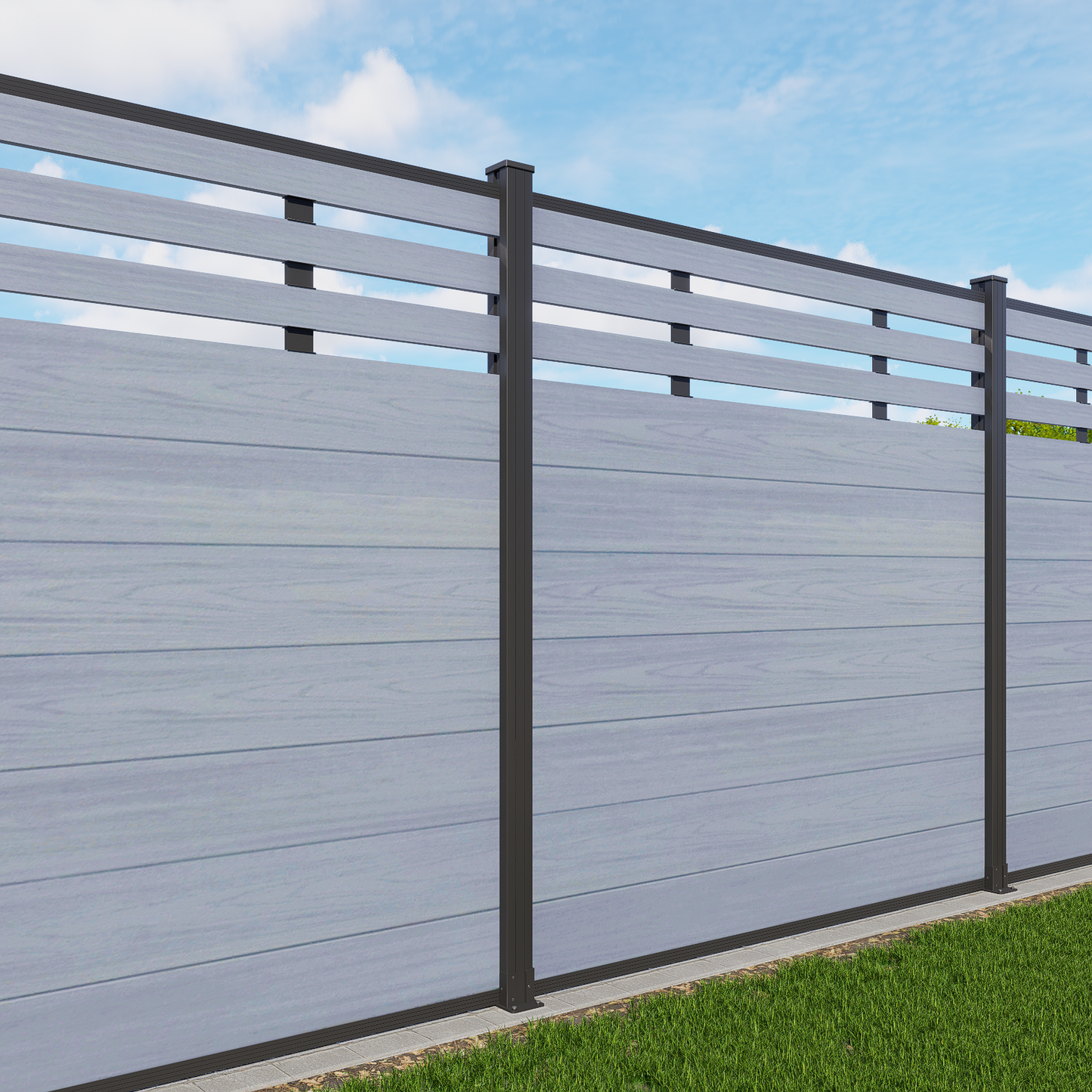 Mondaria Euro Style Contemporary Fence 8 ft H x 6 ft W-Aluminum post with Ground Screw Installation