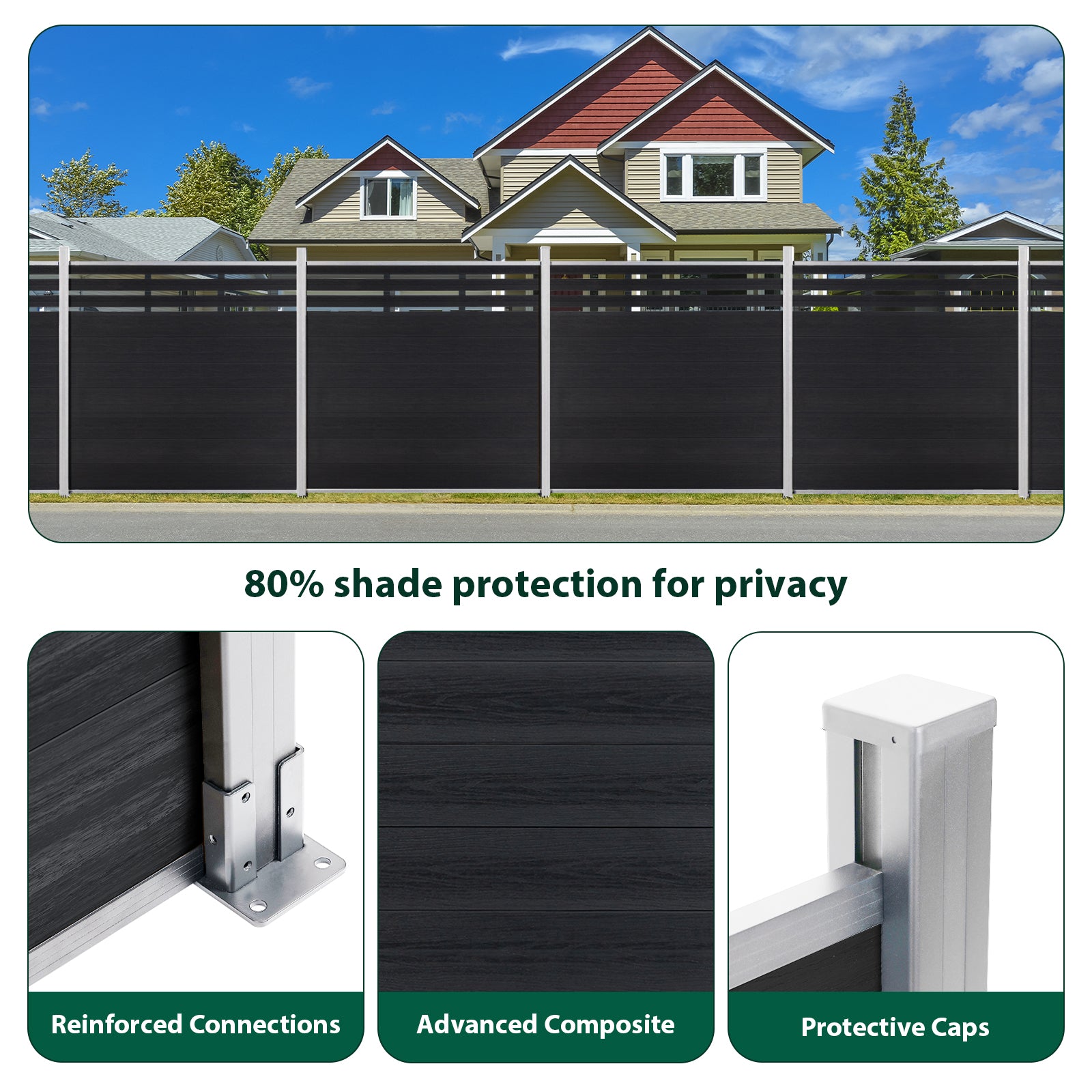 6ft*6ft Wood grain panel fence silver post ground screw installation Lattice Top fence - CourtyardMart