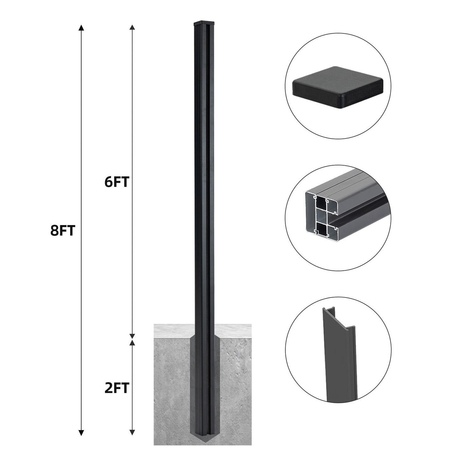 Mondaria 8 Ft In-Ground Fence Post - Set of 1 (Concrete Installation)