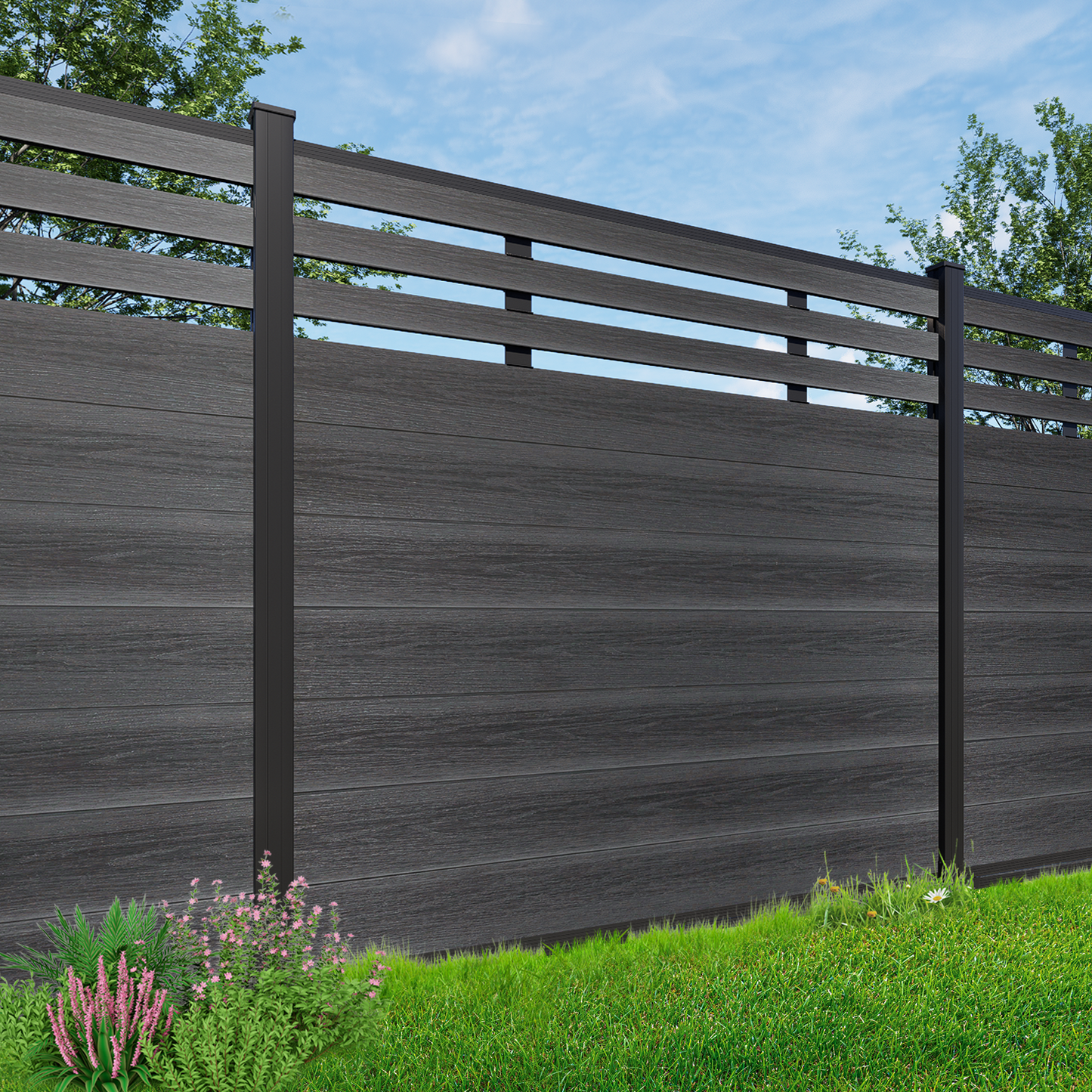 Mondaria 6ft*6ft Black Composite Privacy Fence-Low-Maintenance, Durable for Courtyards