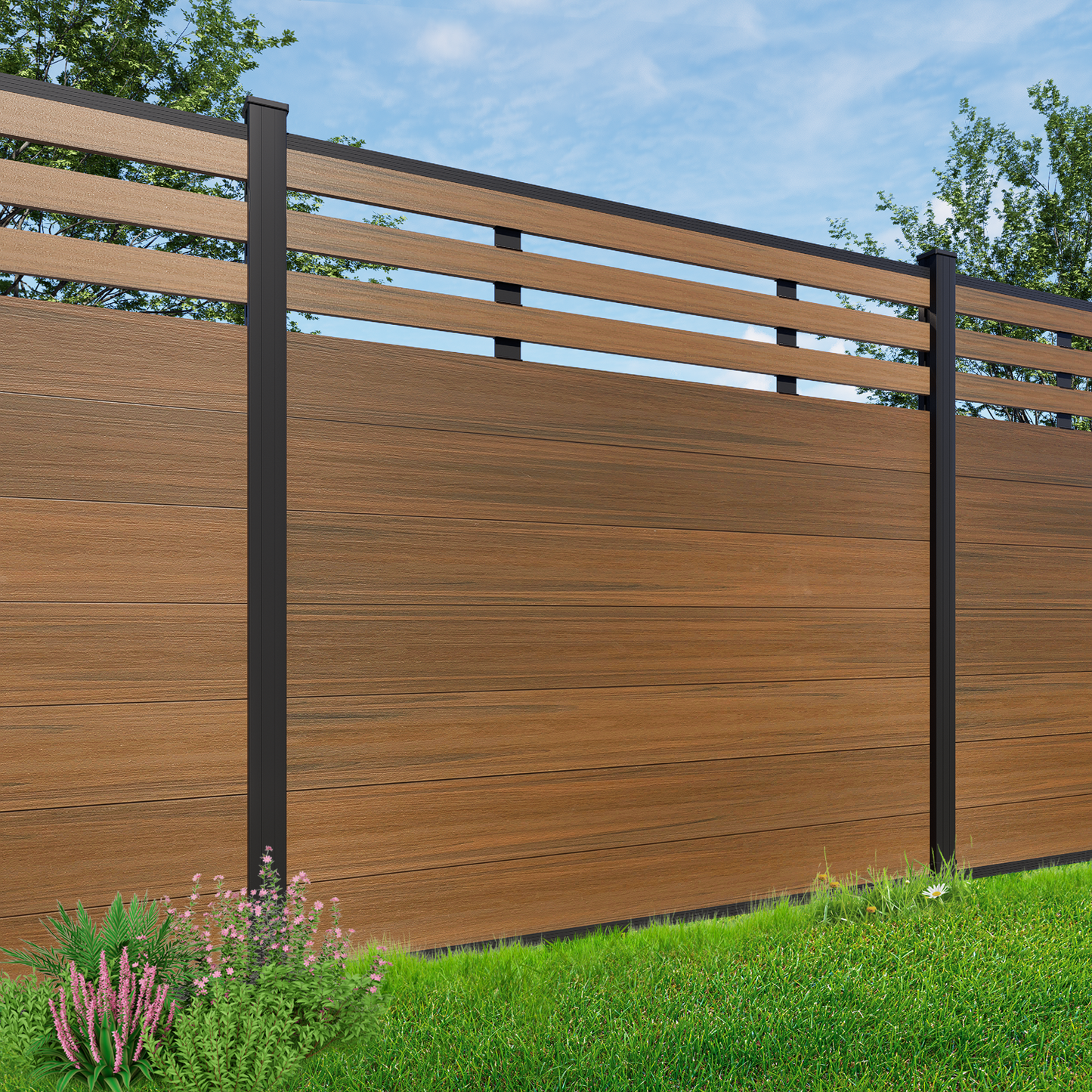 Mondaria 6ft*6ft Black Composite Privacy Fence-Low-Maintenance, Durable for Courtyards