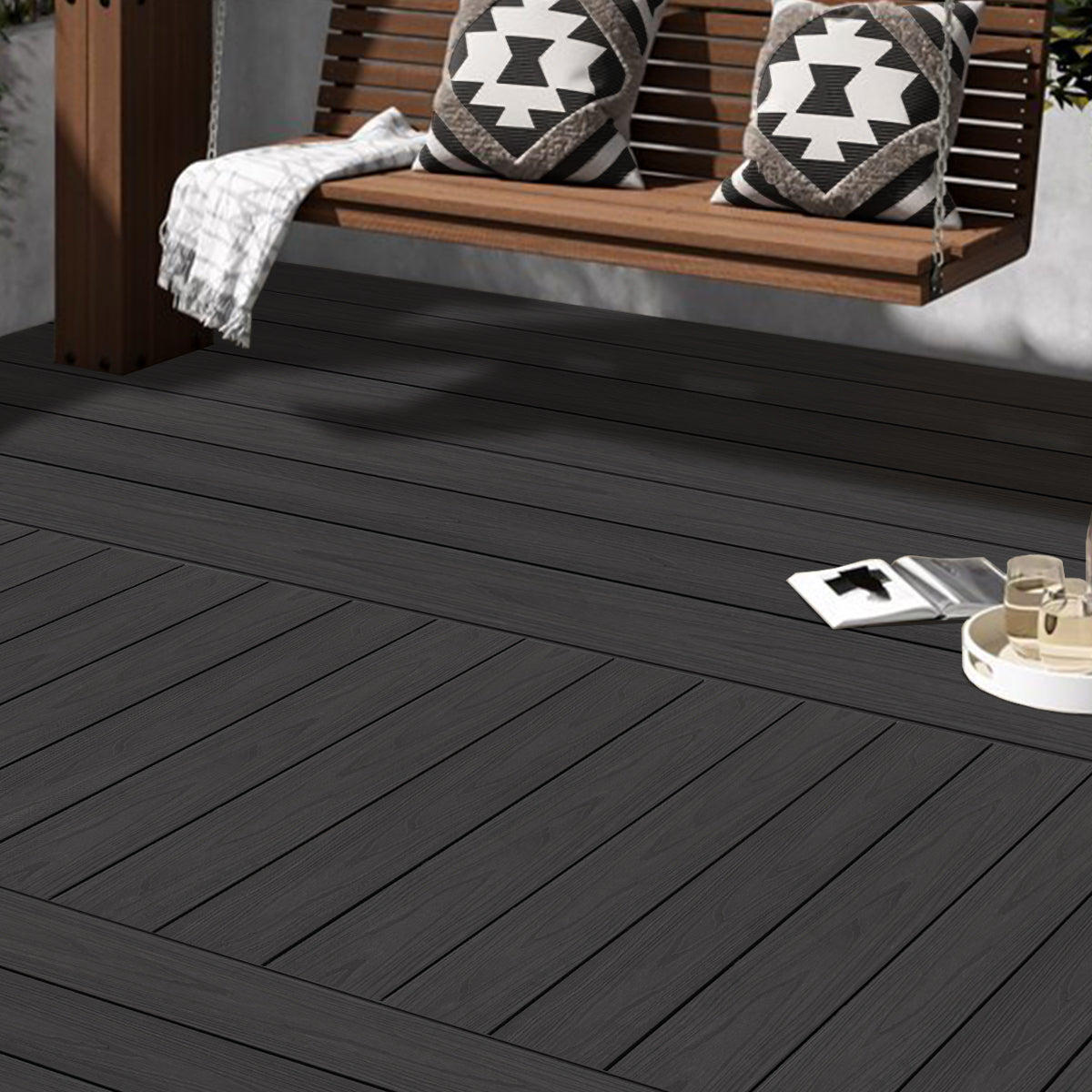 Mondaria Composite Decking Boards 96in*5.4in*0.9 Courtyard Terrace Rigid Surface Hard