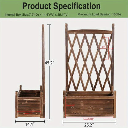 Rustic Wooden Raised Garden Bed Vegetable Planter Grid Box with Climbing Trellis