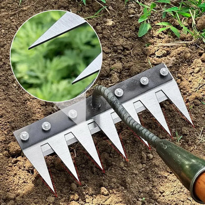 5/6/7/8 Teeth Carbon Steel Garden Hand Rake Farm Tool Weeding Scarifier Agricultural Nail Harrow Metal Harrow Garden WeedingTool