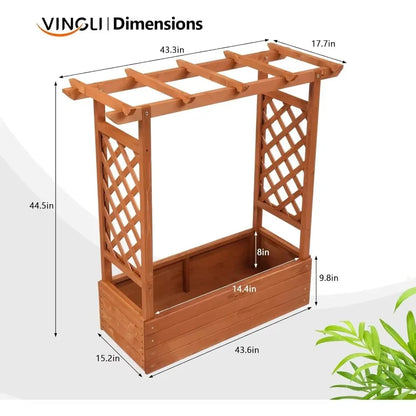 Plant Stand.Raised Garden Bed with Trellis & Hanging Roof, Wooden Garden Bed, Outdoor Planter Box for Yard, Garden, Balcony