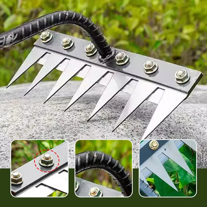 5/6/7/8 Teeth Carbon Steel Garden Hand Rake Farm Tool Weeding Scarifier Agricultural Nail Harrow Metal Harrow Garden WeedingTool