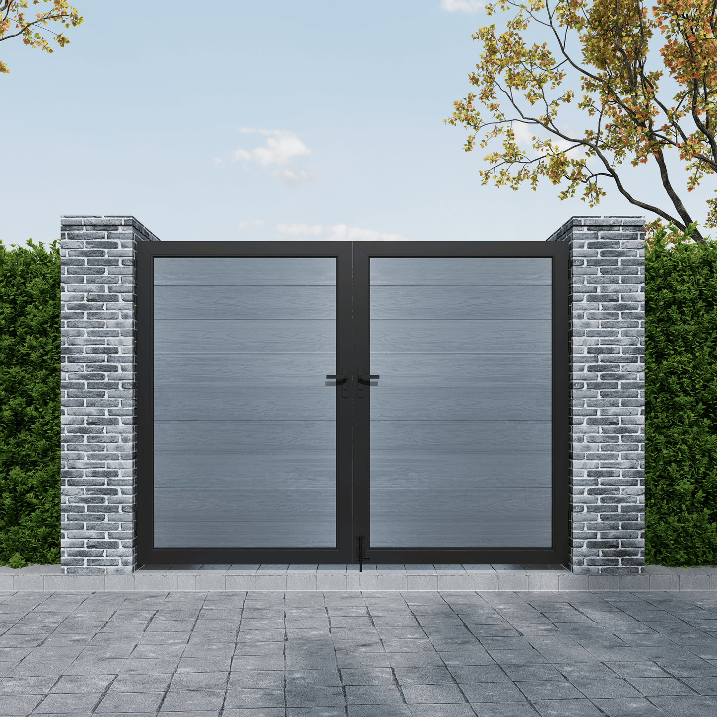 Mondaria Black 6ft x 8ft Privacy Fence & Driveway Gate - Double Garden Gate, Outdoor Fence Styles