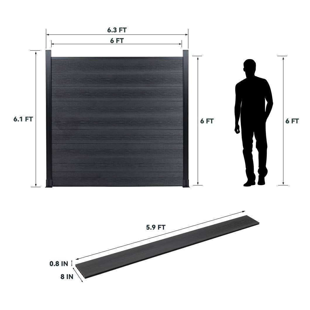 Mondaria Composite Privacy Fence 6ft*6ft - Windproof, Ground Screw Installation for Patios